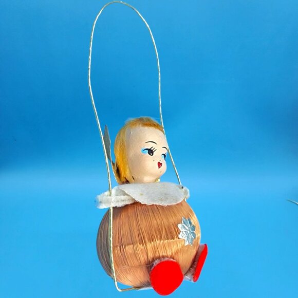 Vintage 1960s Pink Satin Ball Angel Ornament Foil Wings Spun Cotton Composite v2 - Picture 6 of 8